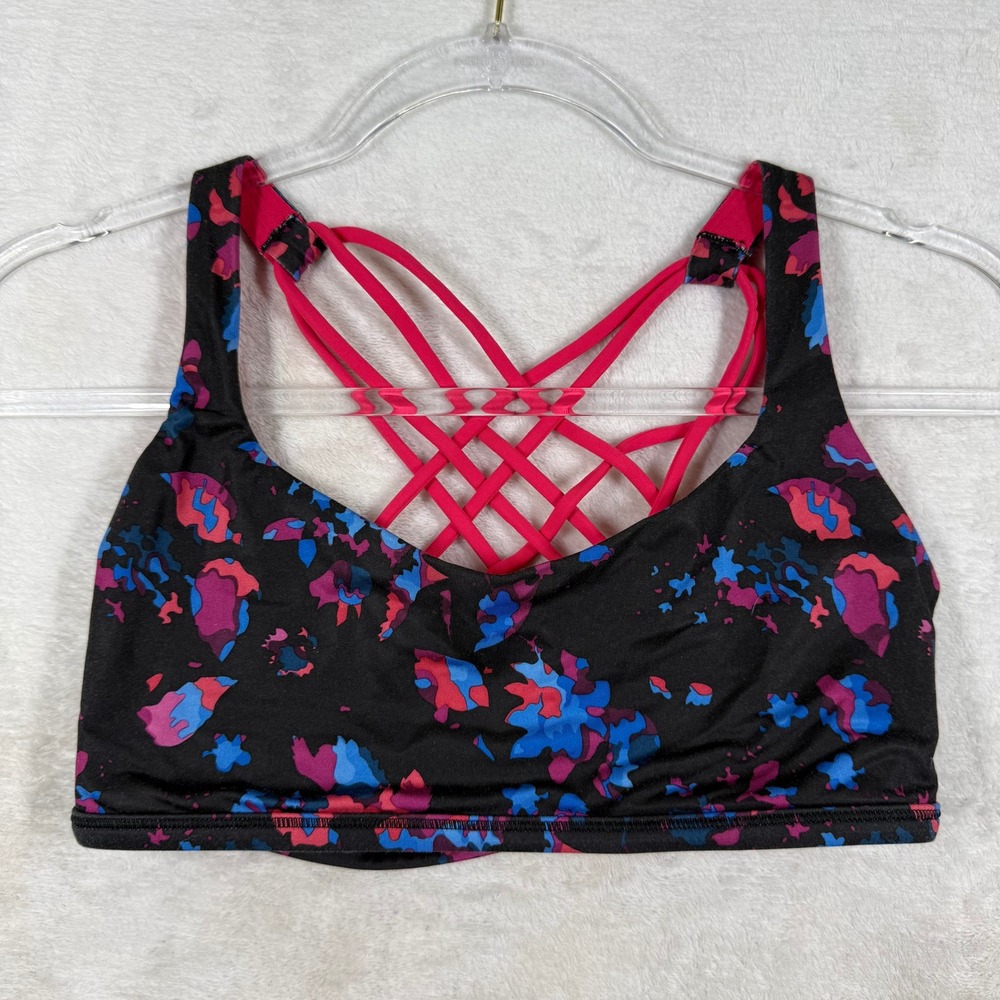 Lululemon Free To Be Wild Sports Bra Size 8 Black Pink Blue Abstract Floral Camo